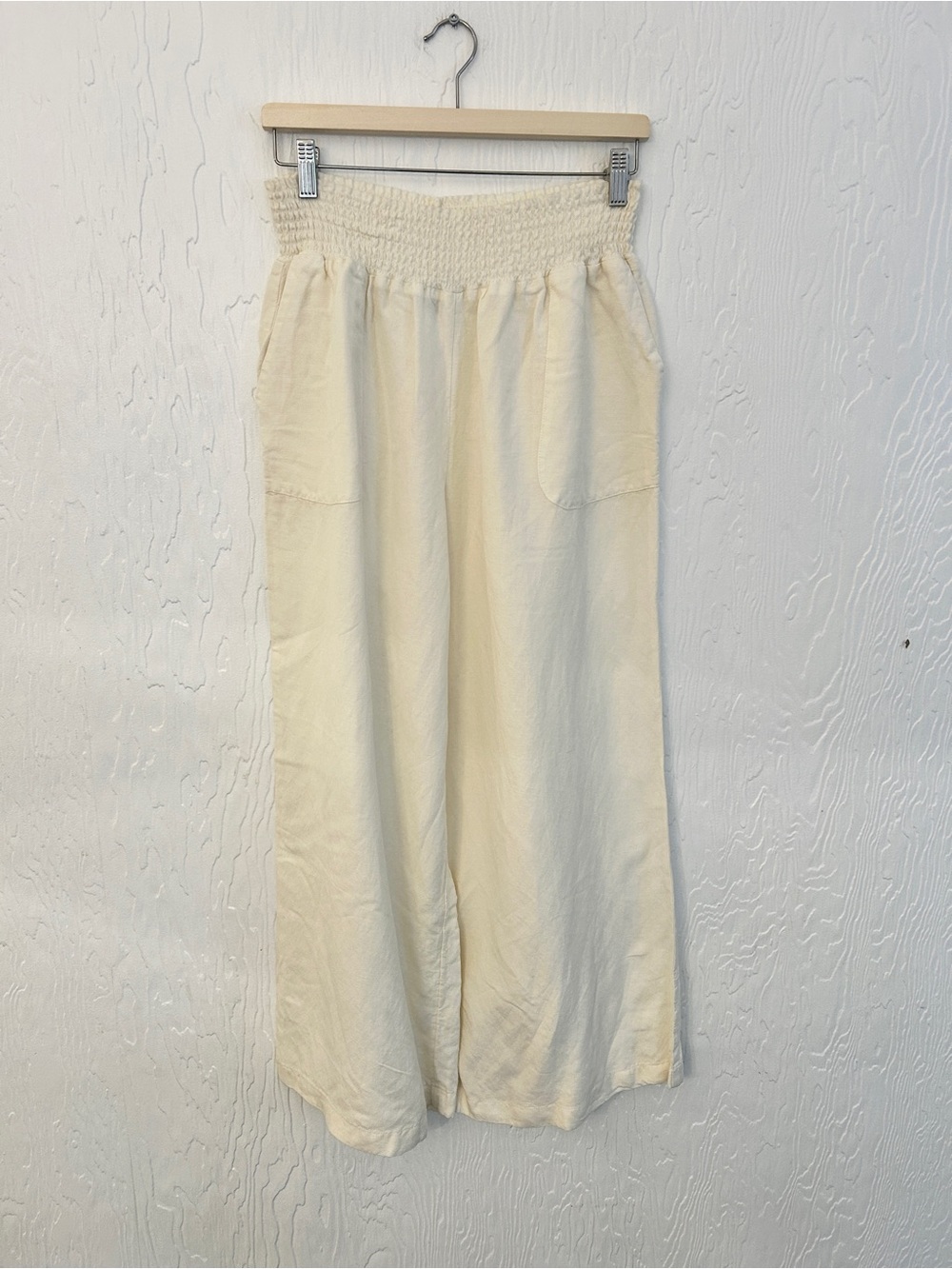 MELANIE LYNE Wide Leg Linen Pants Cream 12 Vacation Travel Beach Coastal Neutral